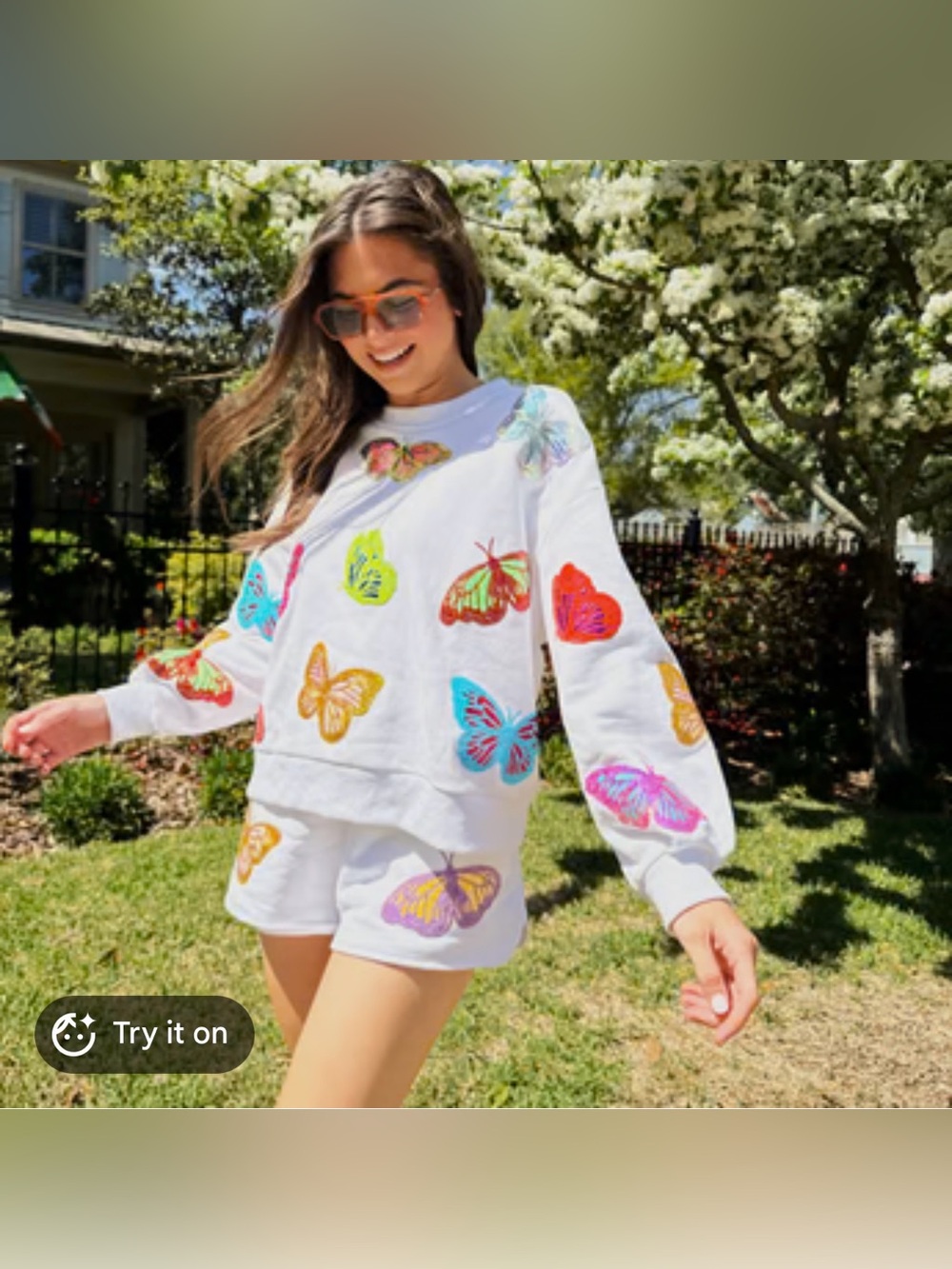 Queen of sparkles White Butterfly Print Sweatshirt - Bright